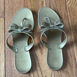 COACH Women's Metallic Gold Bow Jelly Thong Sandals - Size 7